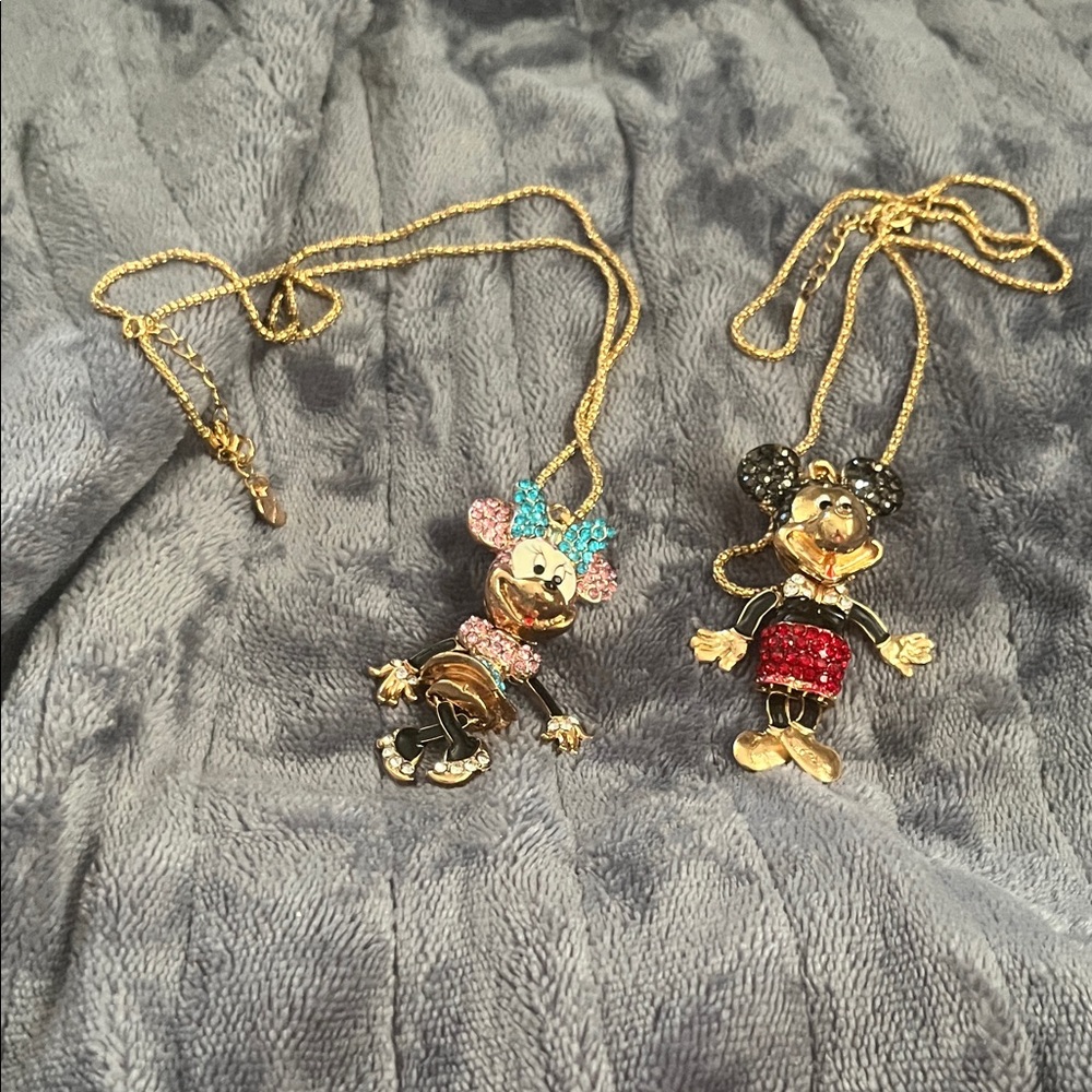 Gold Mickey and Minnie Mouse Pendant Necklaces
